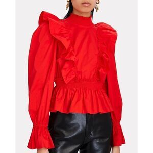 SEA Gaia Women’s Ruffled Tie-Back Blouse in Red Sz 0